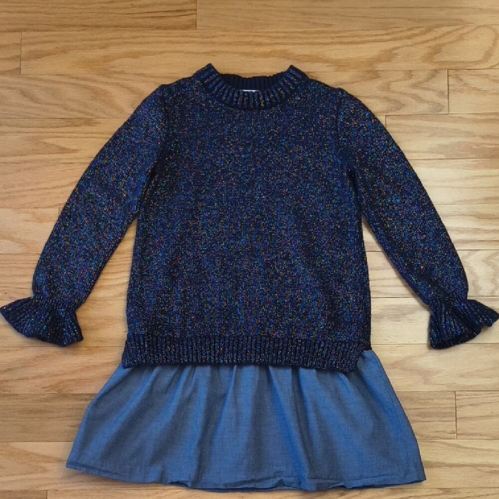 Crewcuts Multicolor Knit Sweater & Denim Dress, Girls Size 8 EUC